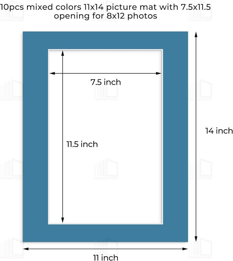 Frametory , 11x14 Mix Color Picture Mats for 8x12 Photos with White Core Bevel Edge Framing Mattes, Acid Free and 4-Ply Thickness - Pack of 10 - Image 2